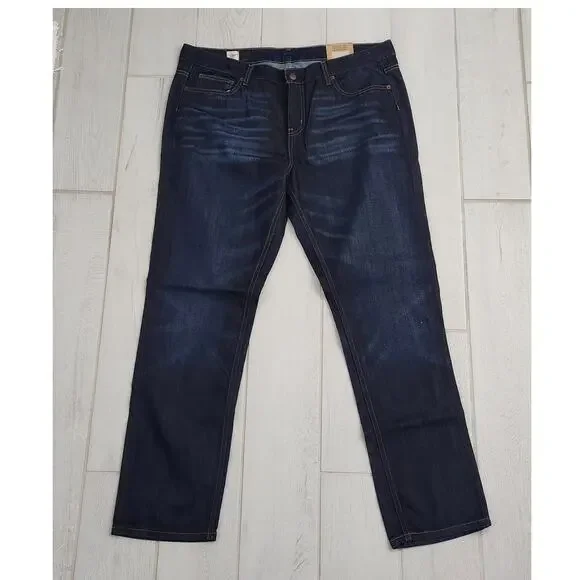 Lands End Men's Canvas Jeans Size 34x32 Slim Leg Stretch Dark Denim Blue - Picture 3 of 11